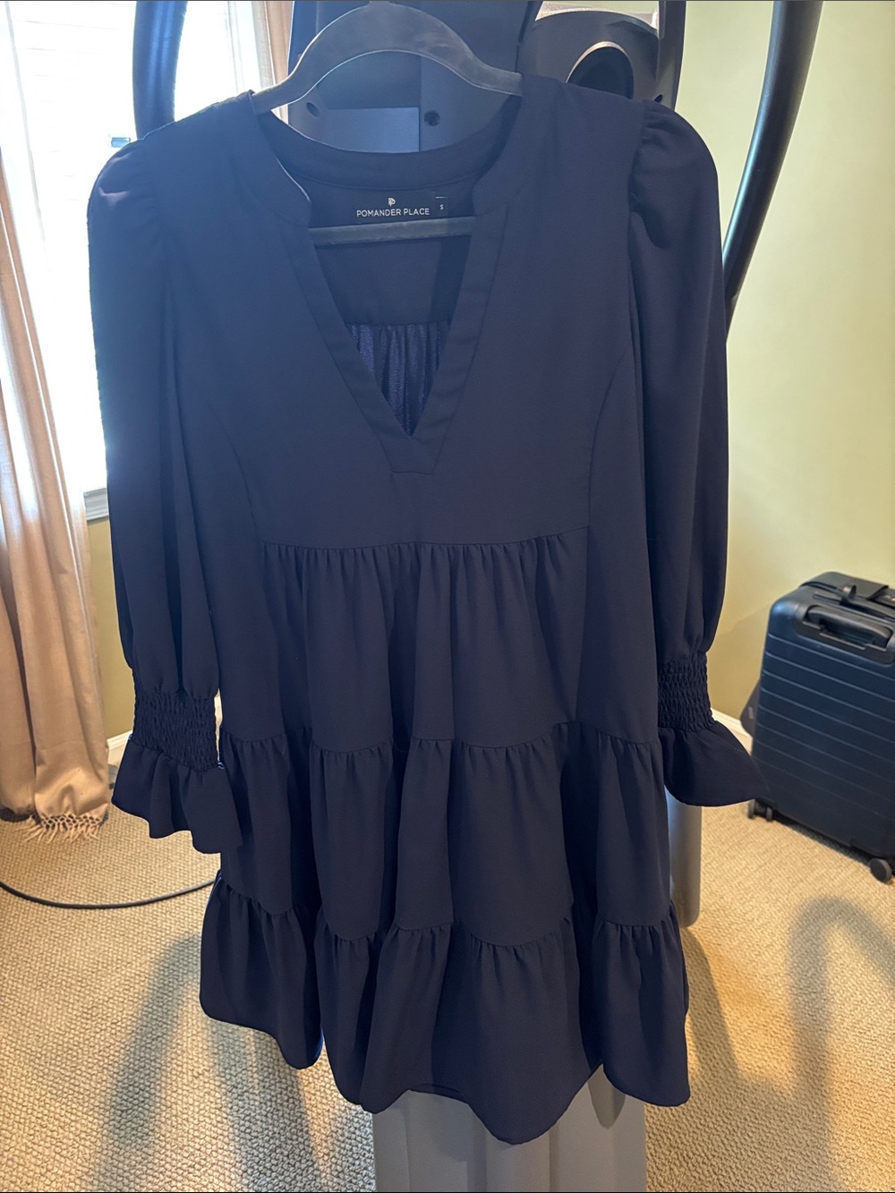 Pomander Place Deep Navy Tiered V-Neck Midi Dress